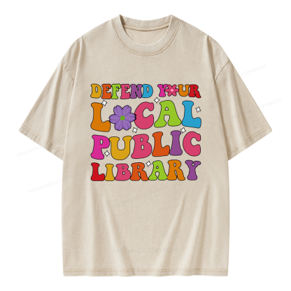 Pagewing Defend Your Local Public Library Unisex Washed T-shirt