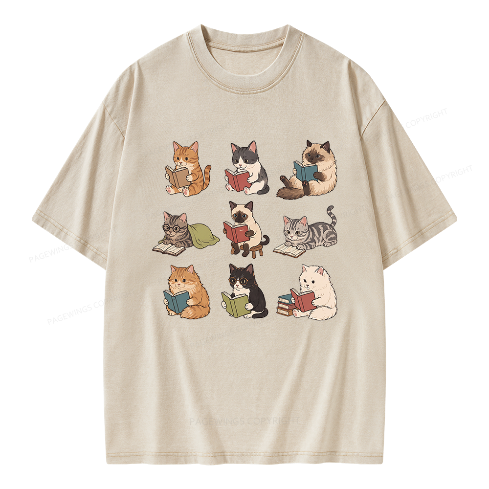 Pagewing Bookish Cat Unisex Washed T-shirt