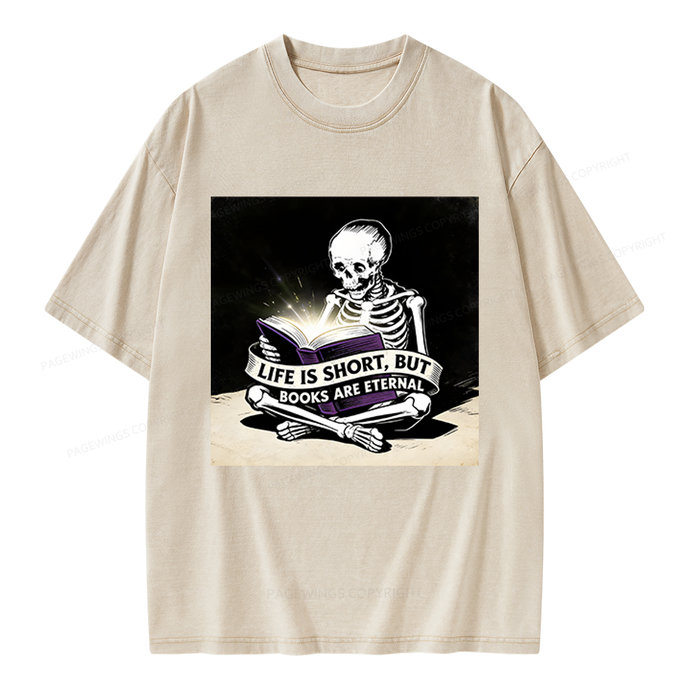 Pagewings Life Is Short But Books Are Eternal Unisex Washed T-shirt