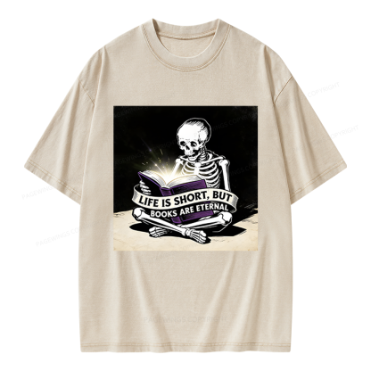 Pagewings Life Is Short But Books Are Eternal Unisex Washed T-shirt
