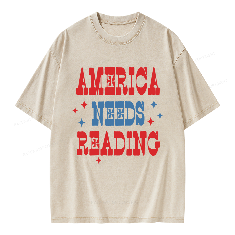 Pagewings America Needs Reading Unisex Washed T-shirt