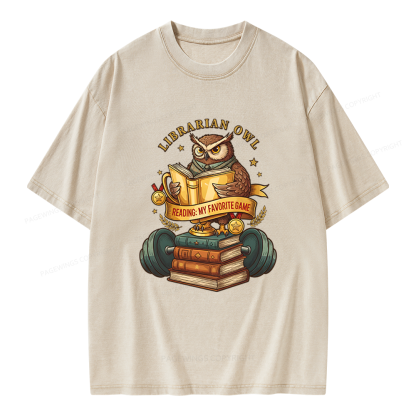 Pagewings Librarian Owl Unisex Washed T-shirt