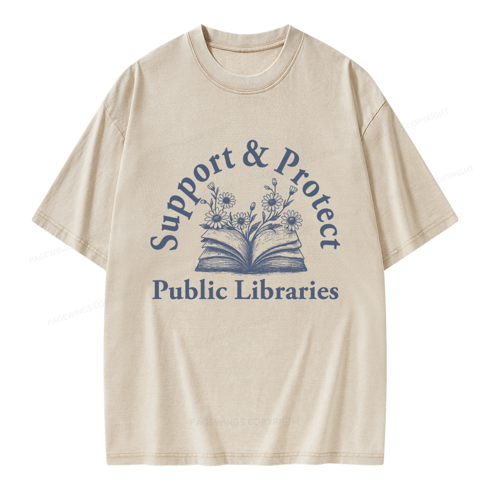 Pagewings Support and Protect Public Libraries 16146 Bookish Unisex Washed T-shirt