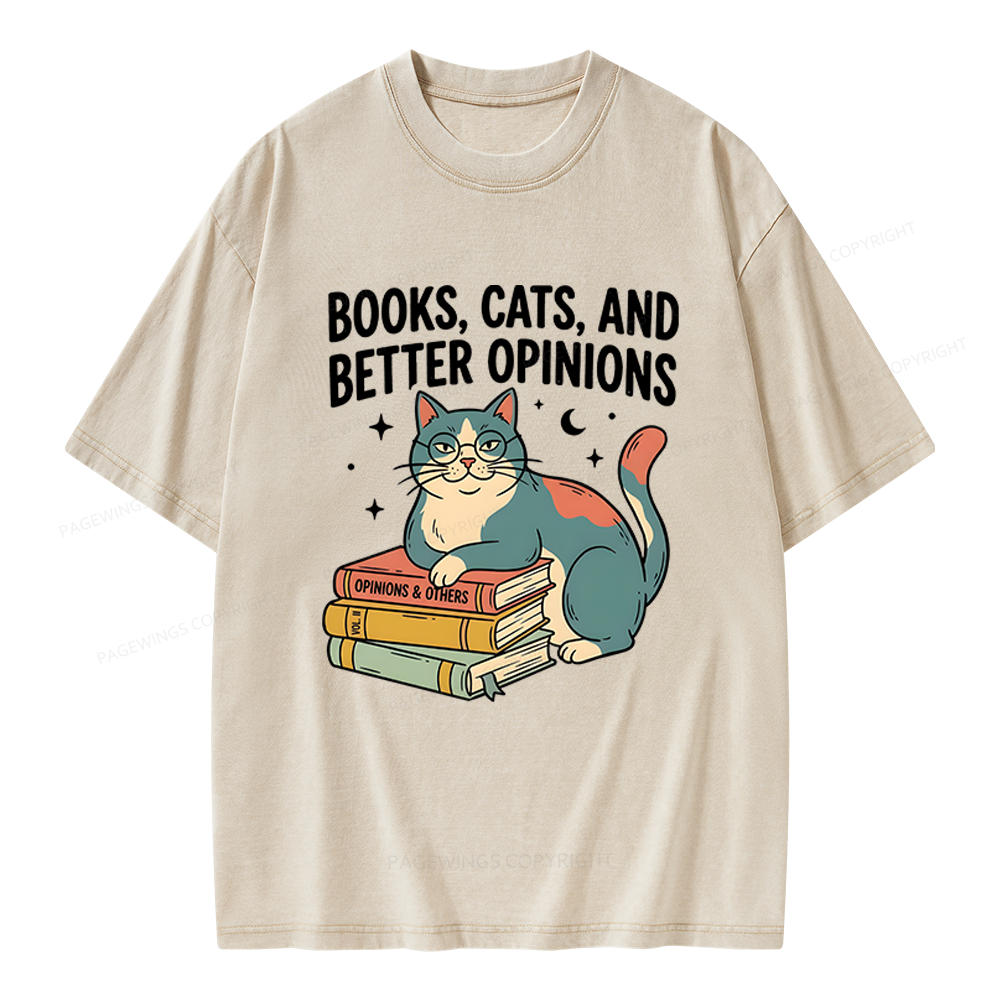 Pagewings Books Cats And Better Opinions Unisex Washed T-shirt