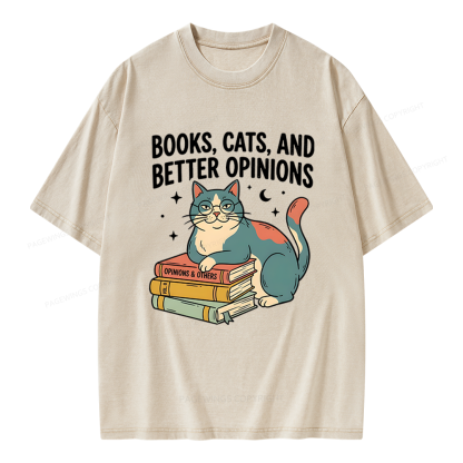Pagewings Books Cats And Better Opinions Unisex Washed T-shirt