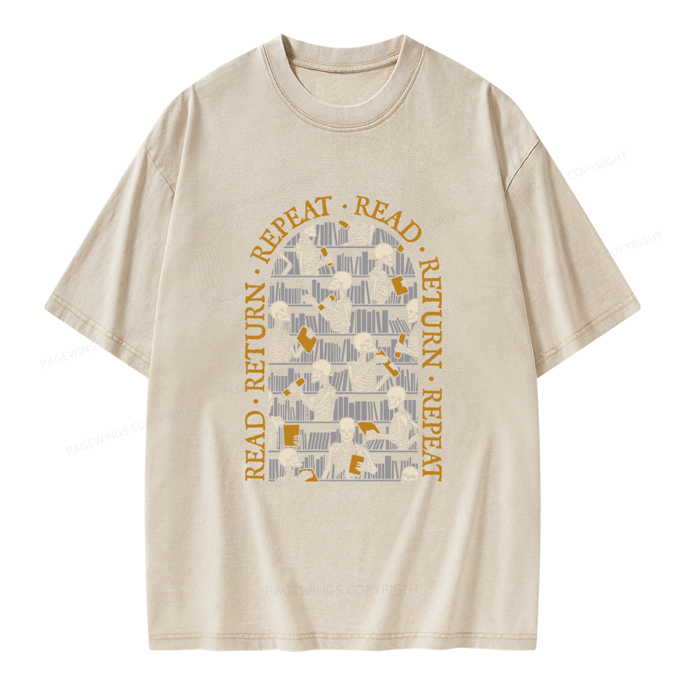 Pagewings Skeleton Library Unisex Washed T-shirt