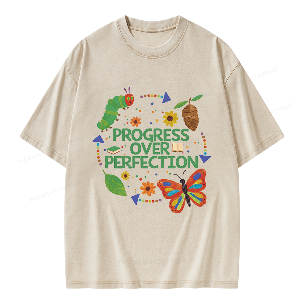 Pagewing Progress Over Perfection Unisex Washed T-shirt