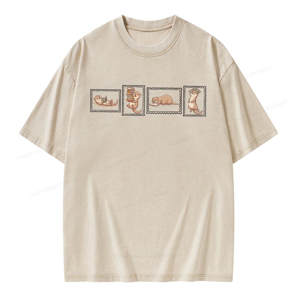 Pagewing Otter Reading Unisex Washed T-shirt