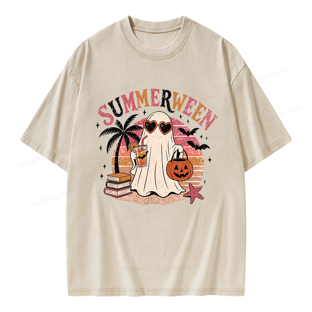 Pagewing Summerween Beach Unisex Washed T-shirt
