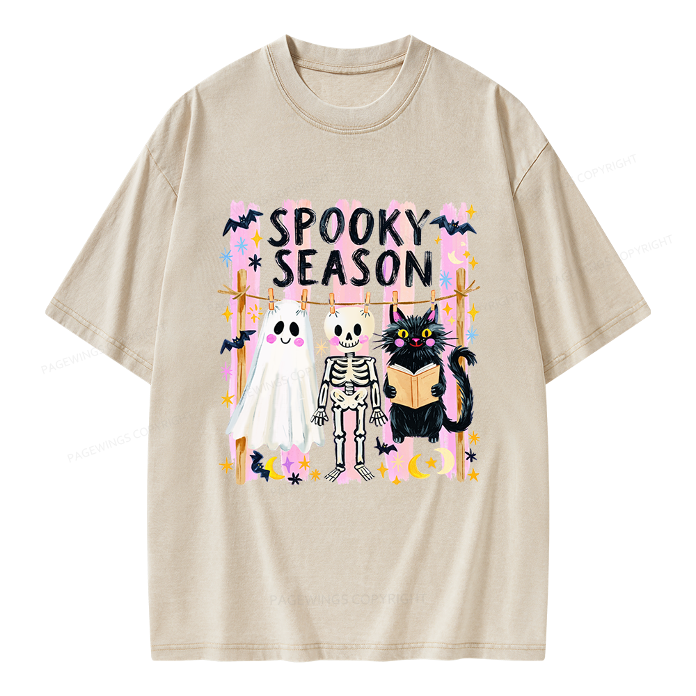 Pagewing Preppy Spooky Season Unisex Washed T-shirt