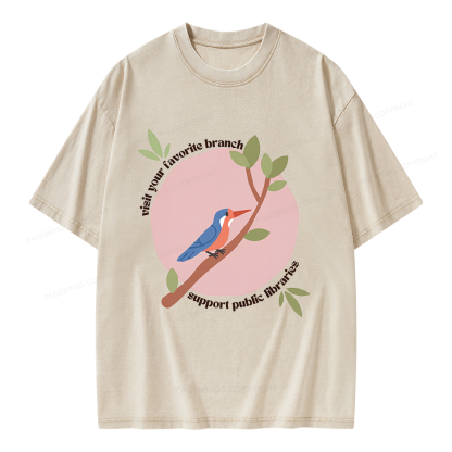 Pagewing Visit Your Favorite Branch Unisex Washed T-shirt