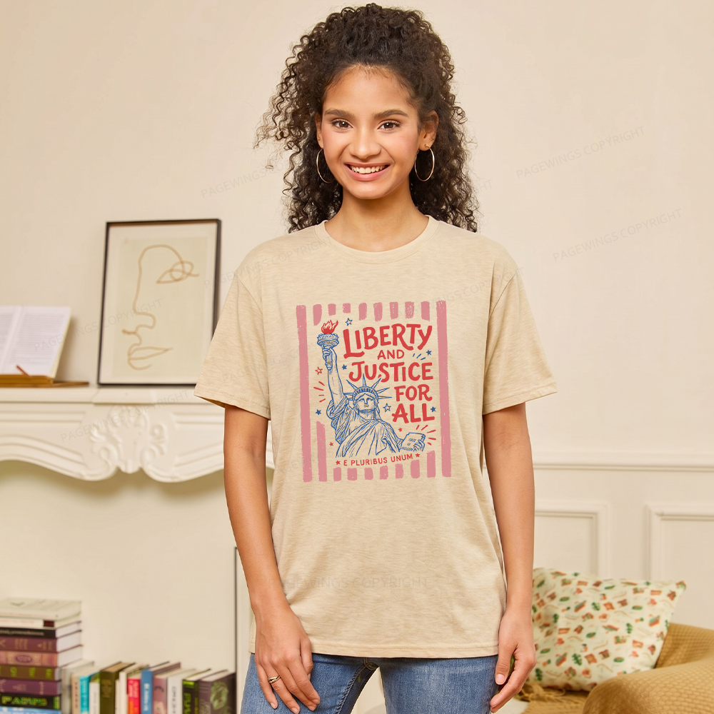 Pagewings Soft Liberty And Justice For All 15937 Bookish Unisex Heather T-Shirt