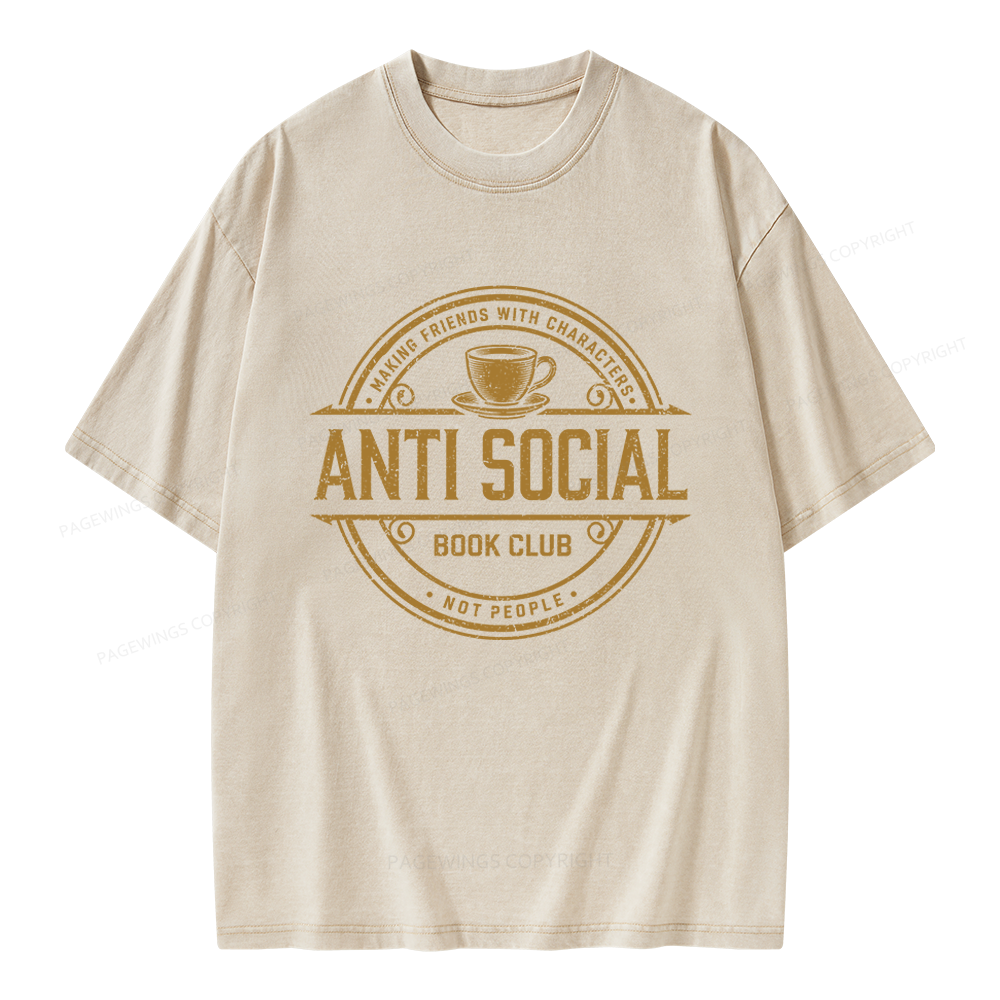 Pagewing Anti Social Book Club Unisex Washed T-shirt