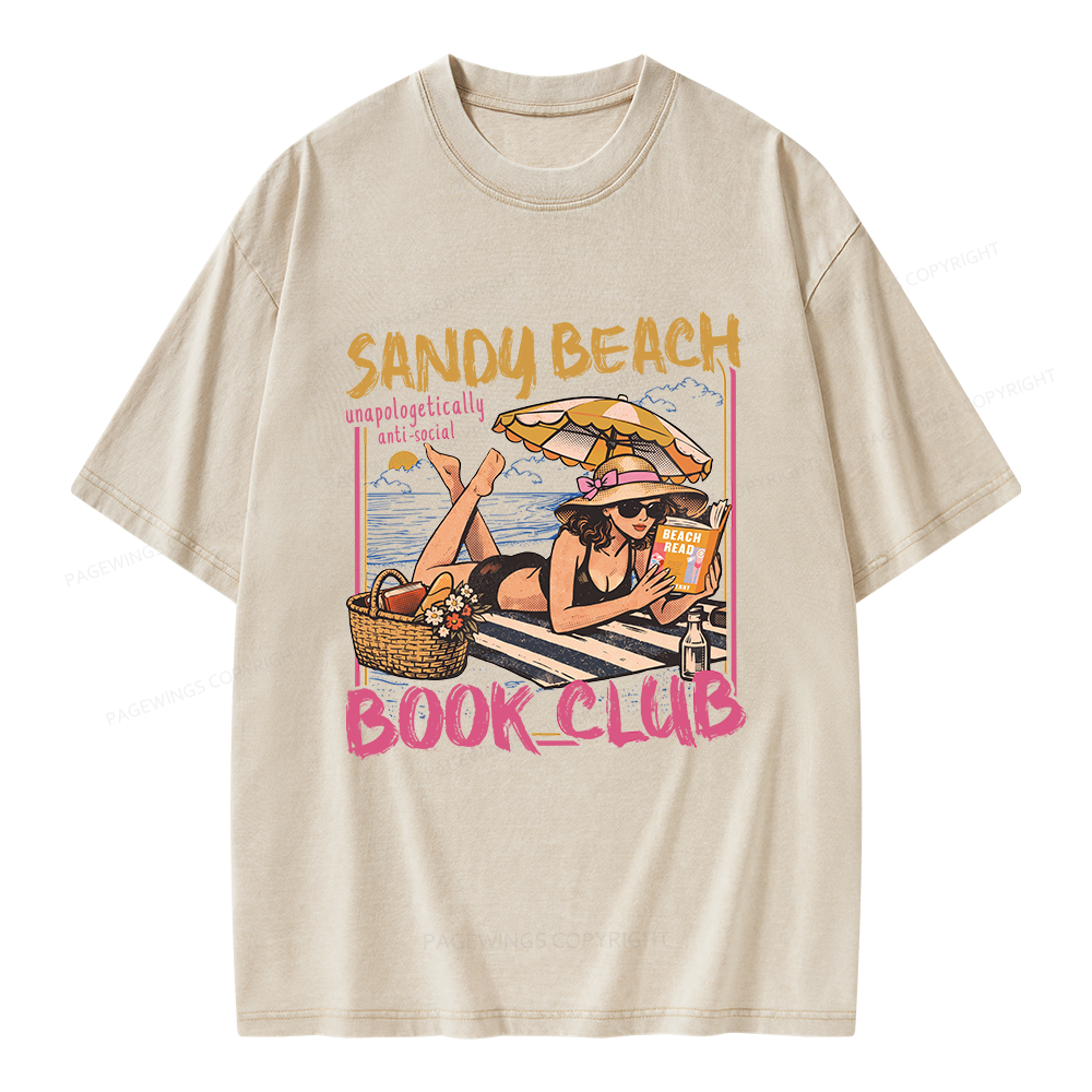 Pagewing Sandy Beach Book Club Unisex Washed T-shirt