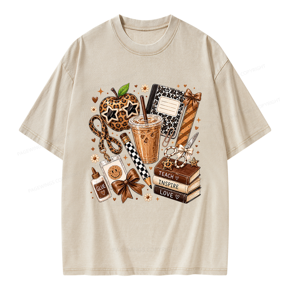 Pagewing Leopard Teacher Book Unisex Washed T-shirt