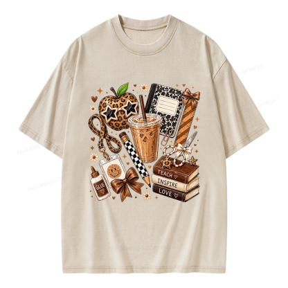 Pagewing Leopard Teacher Book Unisex Washed T-shirt