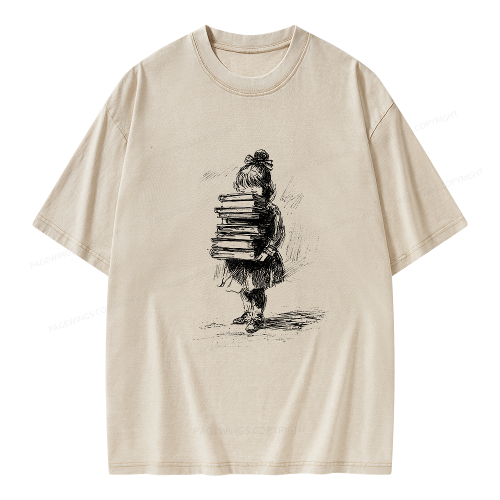 Pagewing Little Book Lover Girl Unisex Washed T-shirt