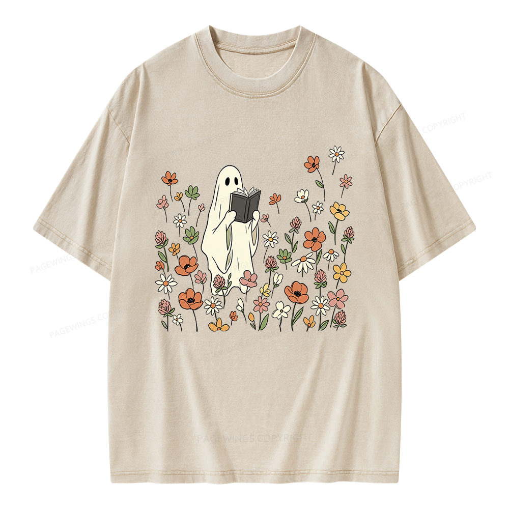 Pagewing Reading Ghost Unisex Washed T-shirt