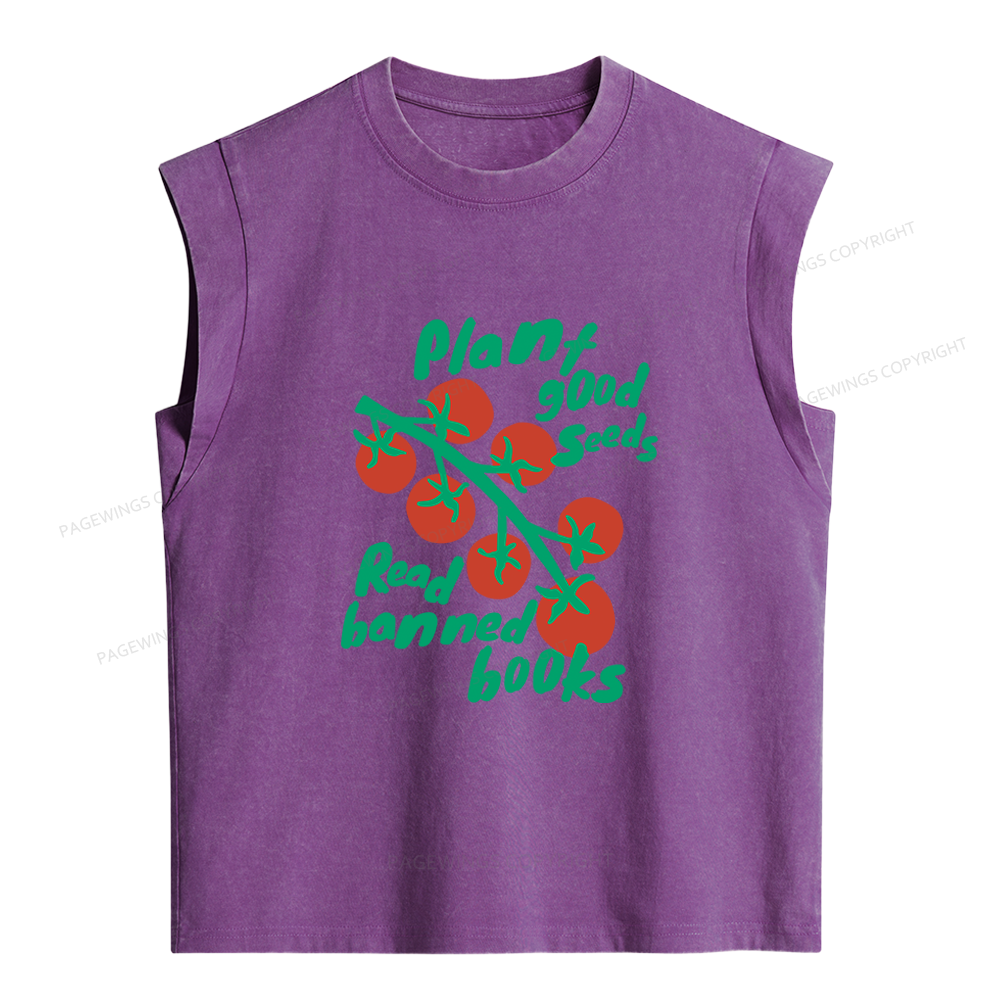 Pagewings Plant Good Seeds Read Banned Books 12636 Bookish Women's Washed Tank Top