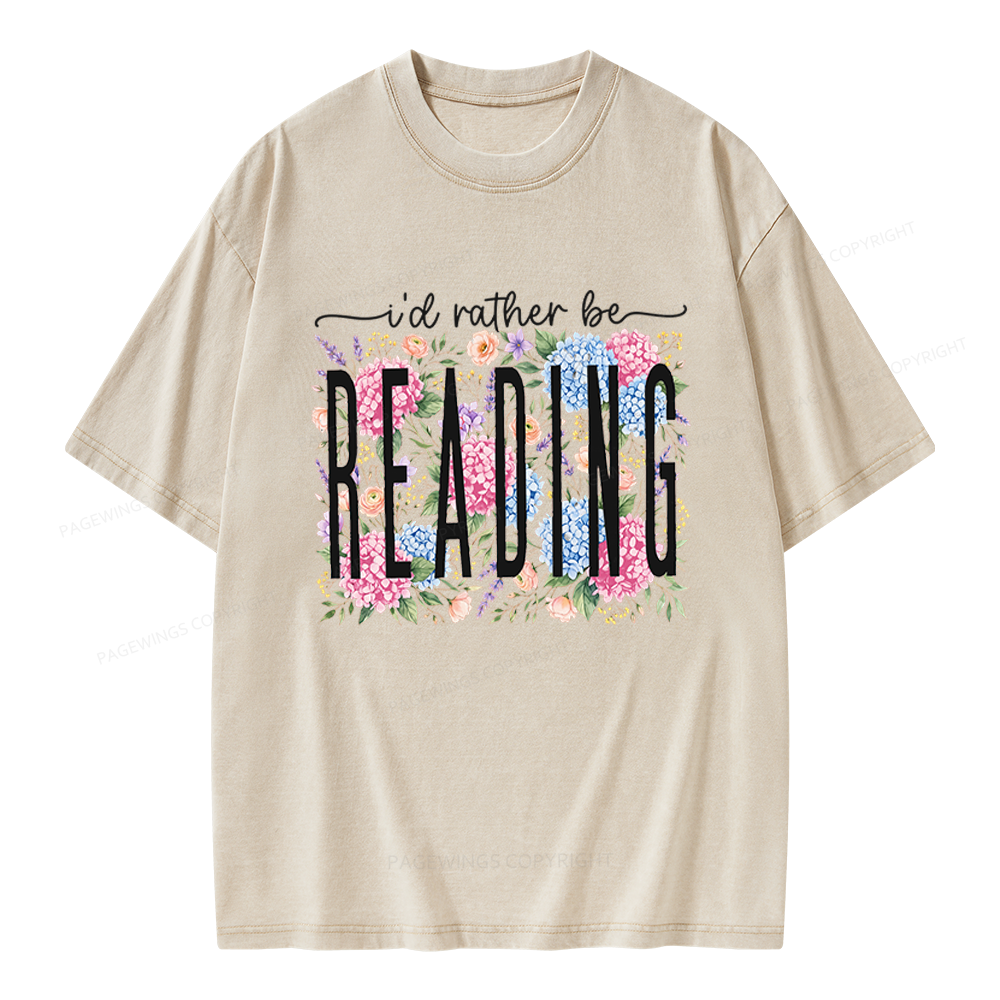 Pagewings Retro Floral Book Lover Unisex Washed T-shirt