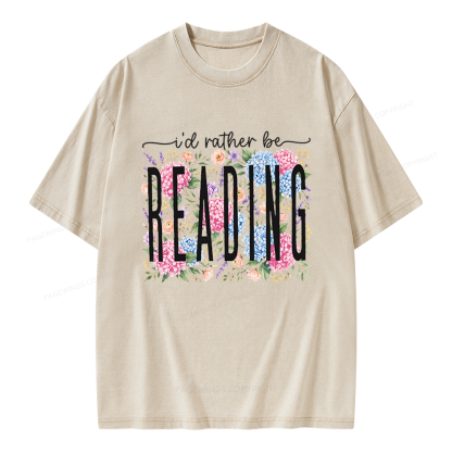 Pagewings Retro Floral Book Lover Unisex Washed T-shirt