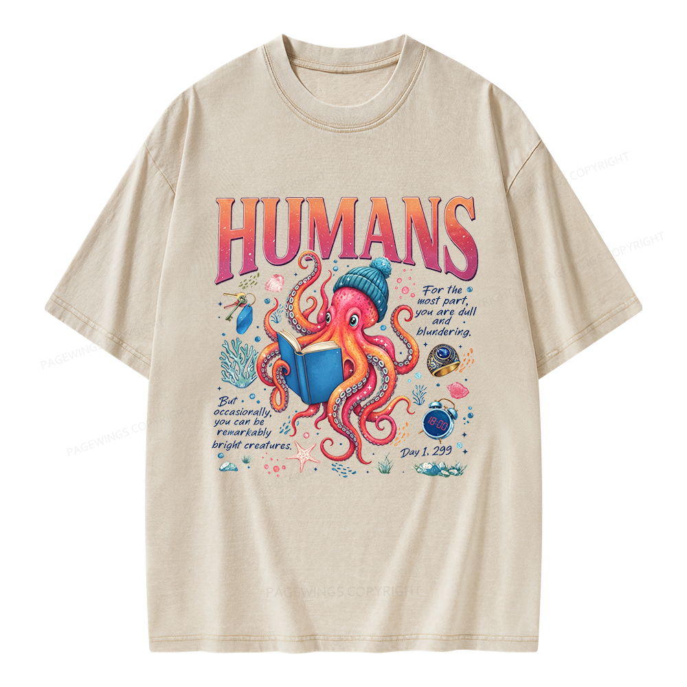 Pagewings Book Lover Octopus Unisex Washed T-shirt