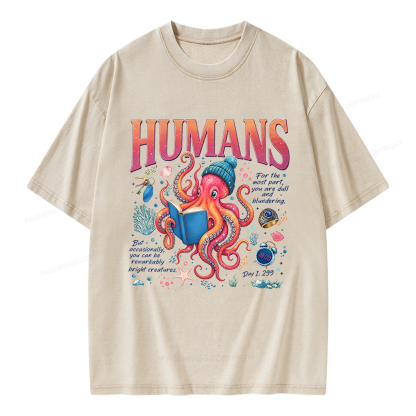 Pagewings Book Lover Octopus Unisex Washed T-shirt
