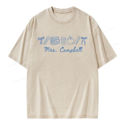 Pagewings Personalized Name Teacher Unisex Washed T-shirt