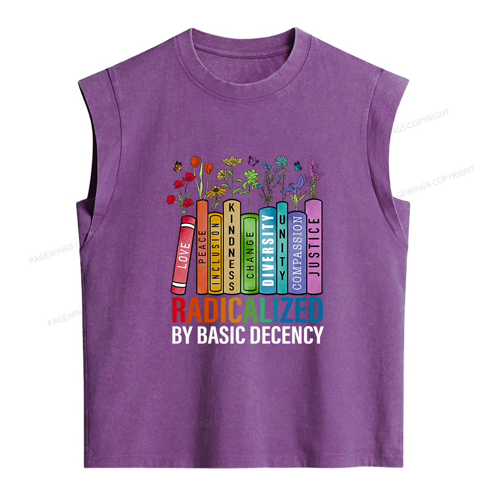 Pagewings Radicalized by Basic Decency Bookish Women's Washed Tank Top