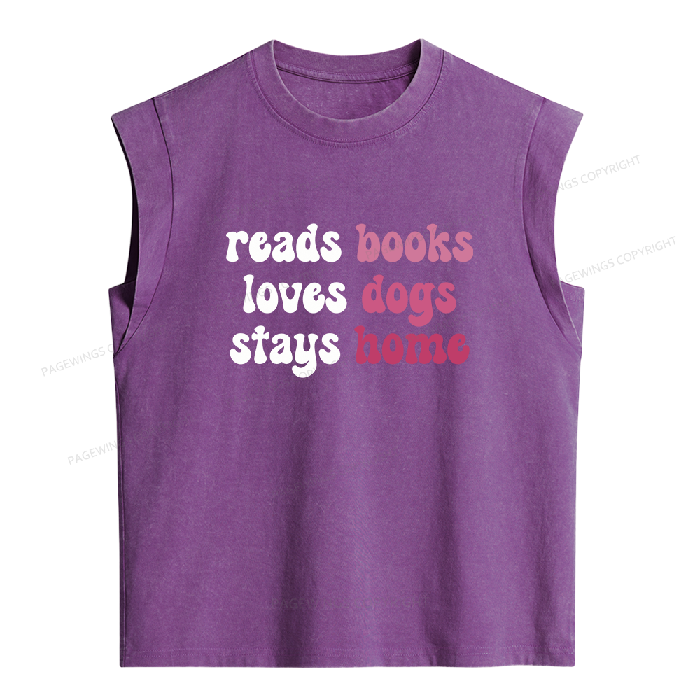 Pagewing Read Books & Lovs Dogs & Stay Home Bookish Women's Washed Tank Top