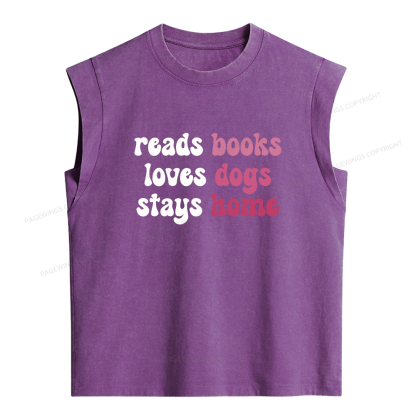 Pagewing Read Books & Lovs Dogs & Stay Home Bookish Women's Washed Tank Top