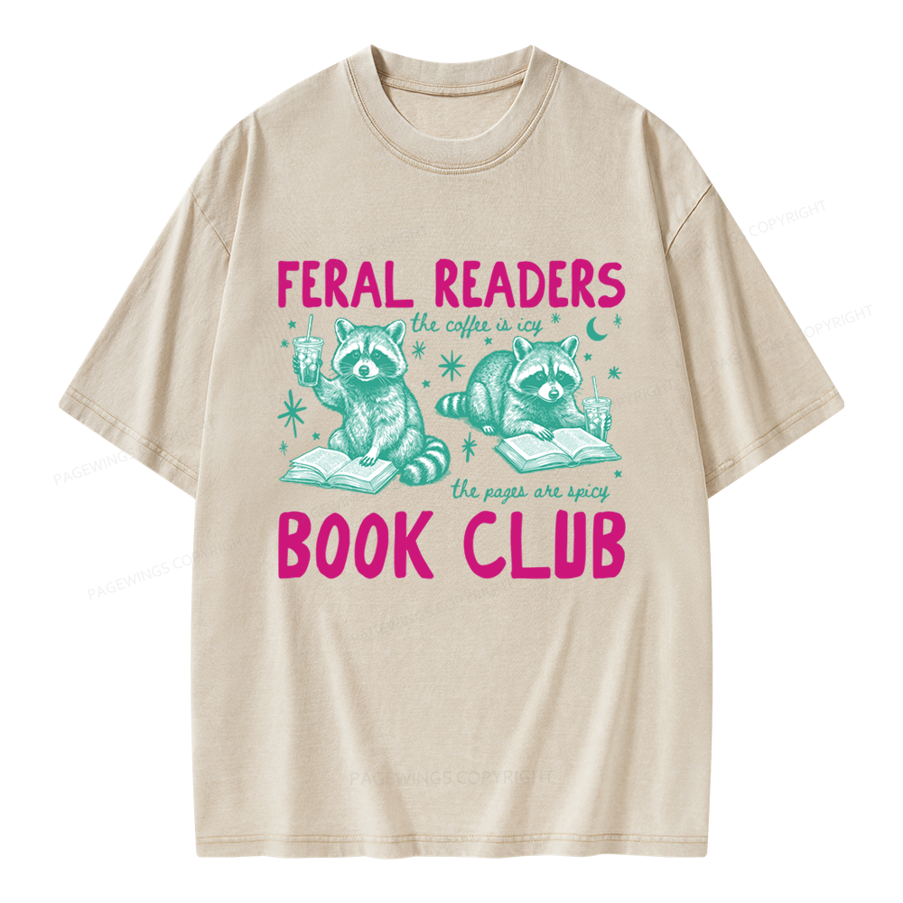 Pagewings Feral Readers Book Club Unisex Washed T-shirt