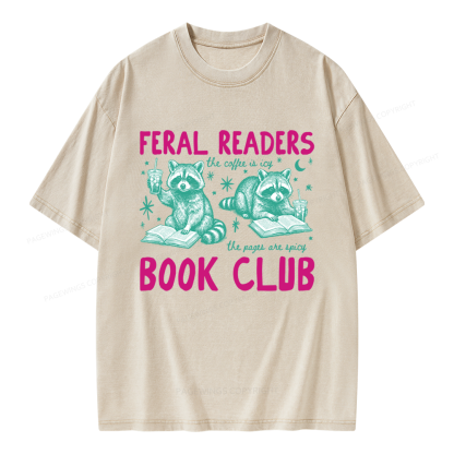 Pagewings Feral Readers Book Club Unisex Washed T-shirt