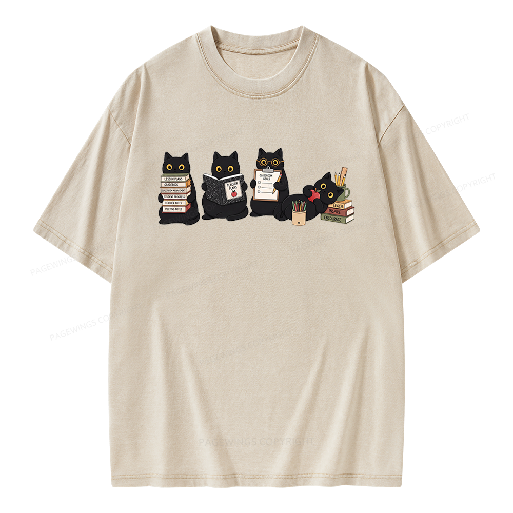 Pagewings Black Cat Teacher Unisex Washed T-shirt