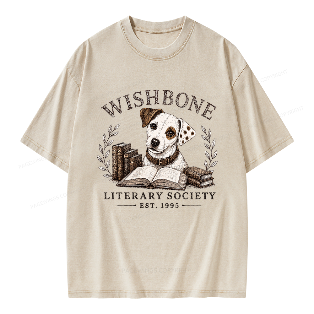Pagewings Wishbone Literary Society Unisex Washed T-shirt