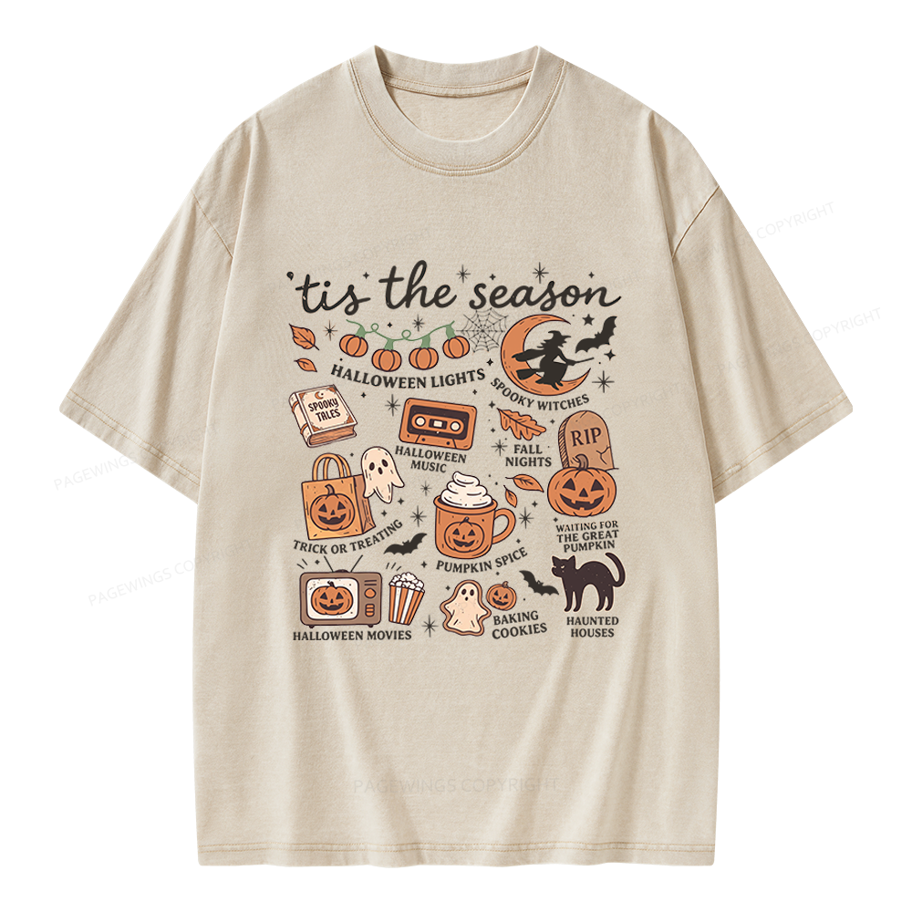 Pagewing Vintage Halloween Unisex Washed T-shirt