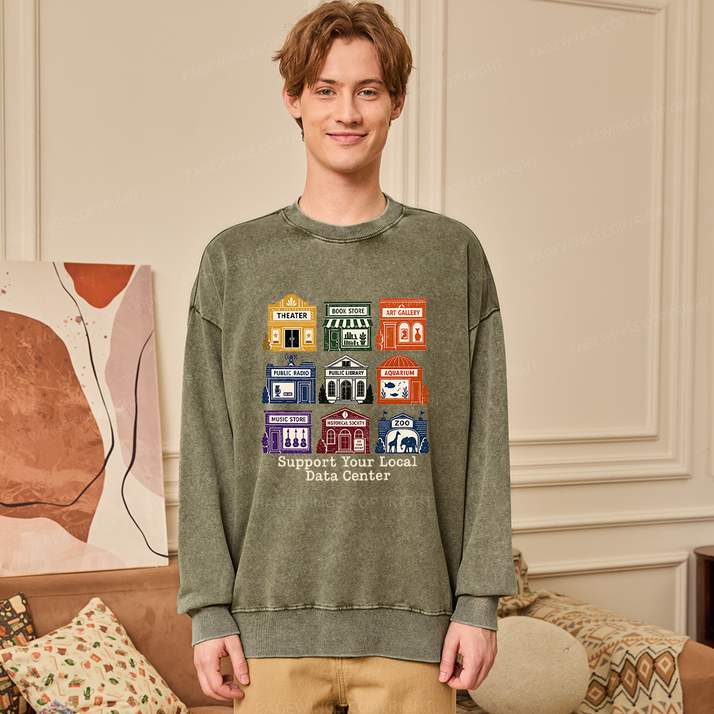 Pagewing Support Your Local Data Center16102 Read Unisex Washed Sweatshirt
