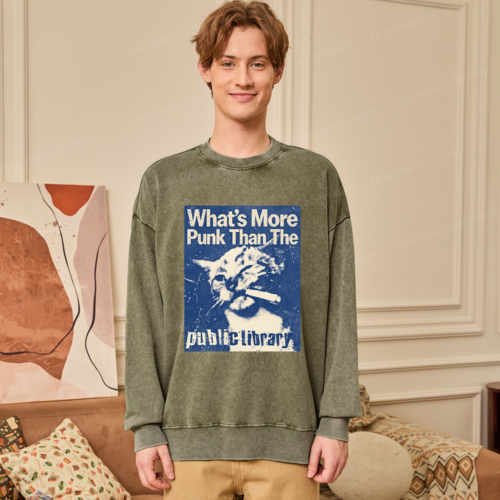 Pagewings More Punk Than The Public Library15772 Read Unisex Washed Sweatshirt