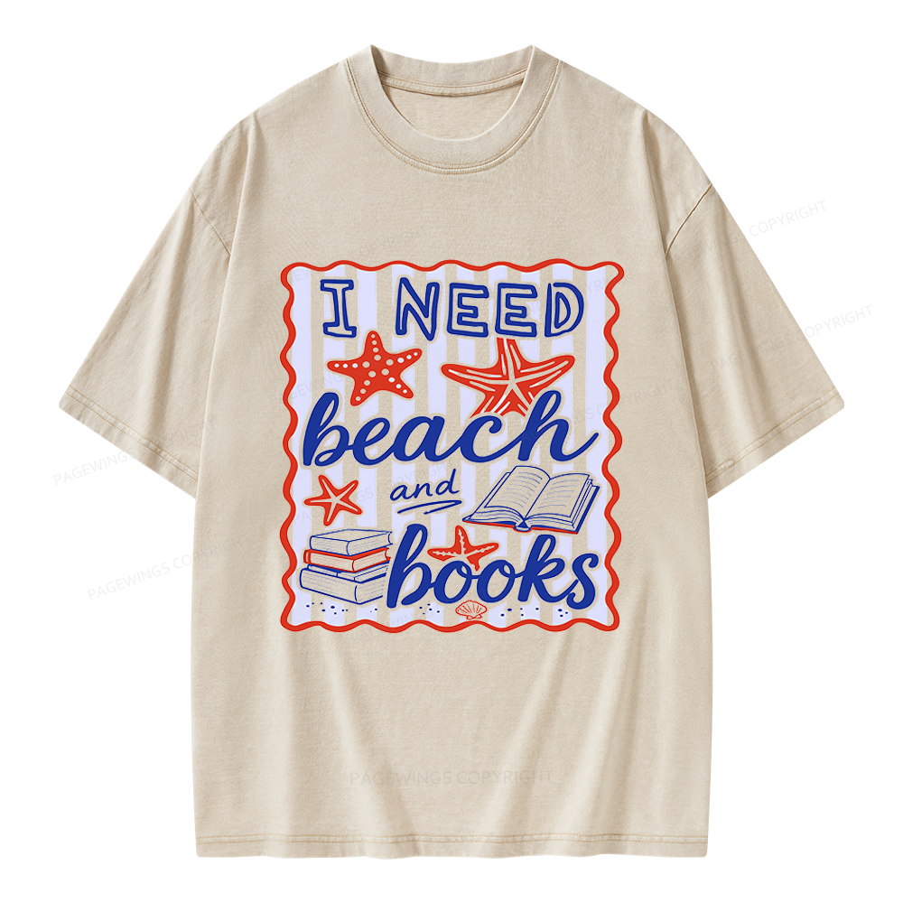 Pagewing I Need Beach Books Unisex Washed T-shirt