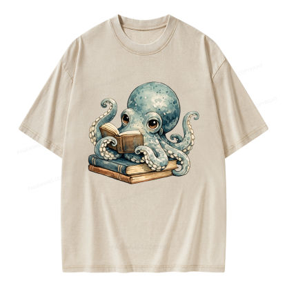 Pagewing Octopus Book Lover Unisex Washed T-shirt