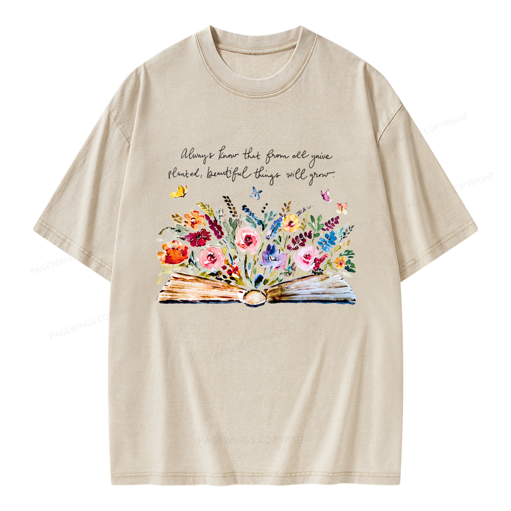 Pagewing Floral Book Unisex Washed T-shirt