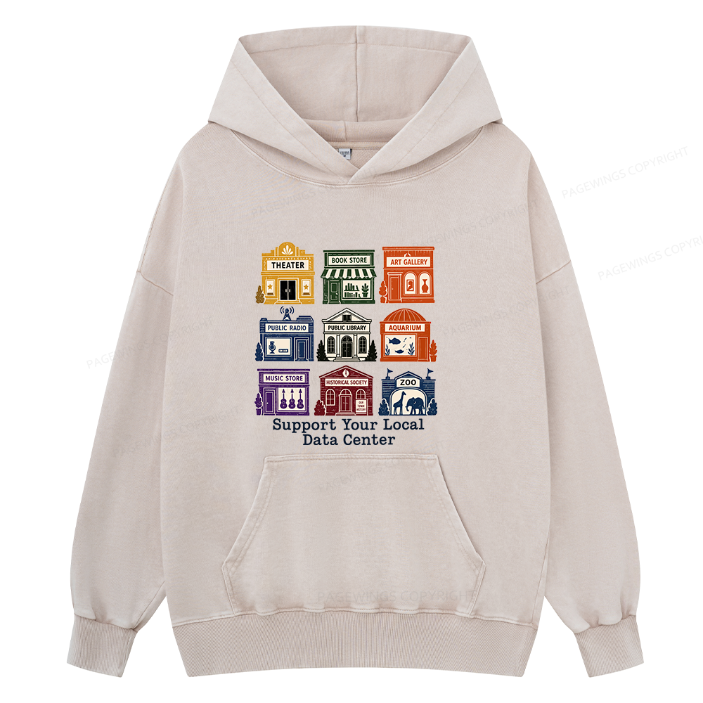 Pagewing Support Your Local Data Center16102 Book Unisex Washed Hoodie