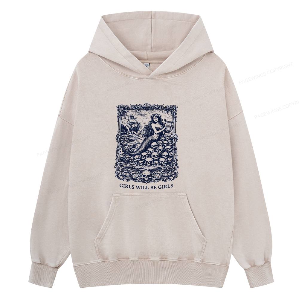 Pagewings Girls Will Be Girls15607 Book Unisex Washed Hoodie