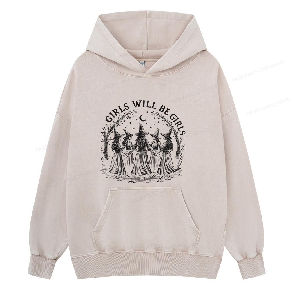 Pagewings Girls Will Be Girls15692 Book Unisex Washed Hoodie