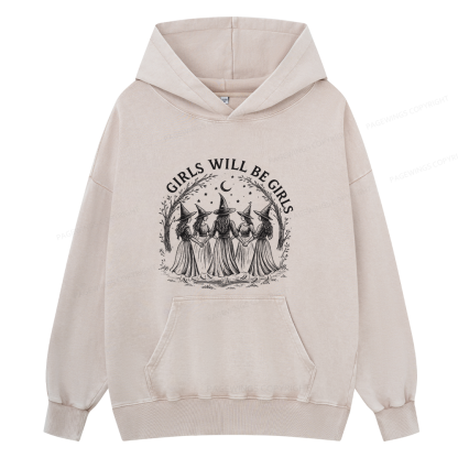 Pagewings Girls Will Be Girls15692 Book Unisex Washed Hoodie