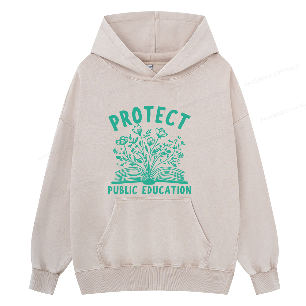 Pagewings Protect Public Education15808 Book Unisex Washed Hoodie