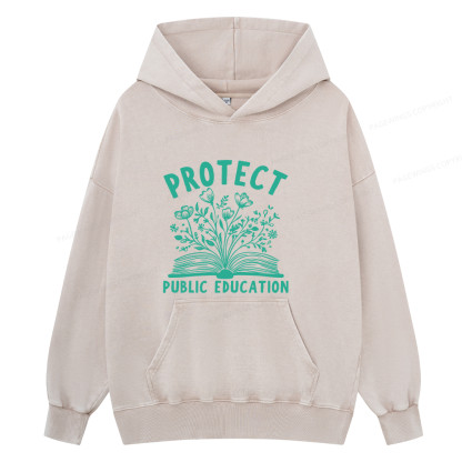 Pagewings Protect Public Education15808 Book Unisex Washed Hoodie
