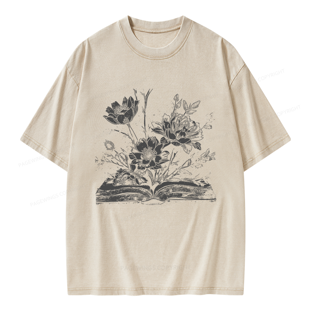 Pagewings Book and Flowers Unisex Washed T-shirt