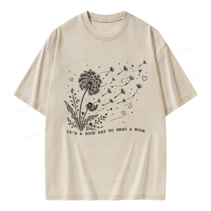 Pagewings It’s a Good Day to Read a Book Unisex Washed T-shirt