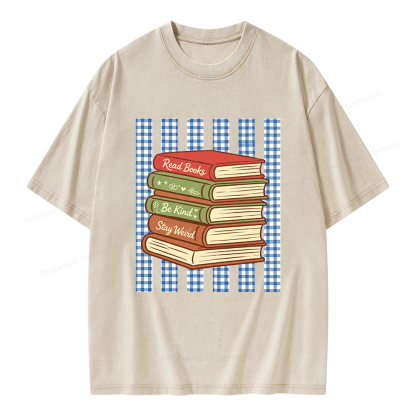 Pagewings Read Books Be Kind Stay Weird  Unisex Washed T-shirt